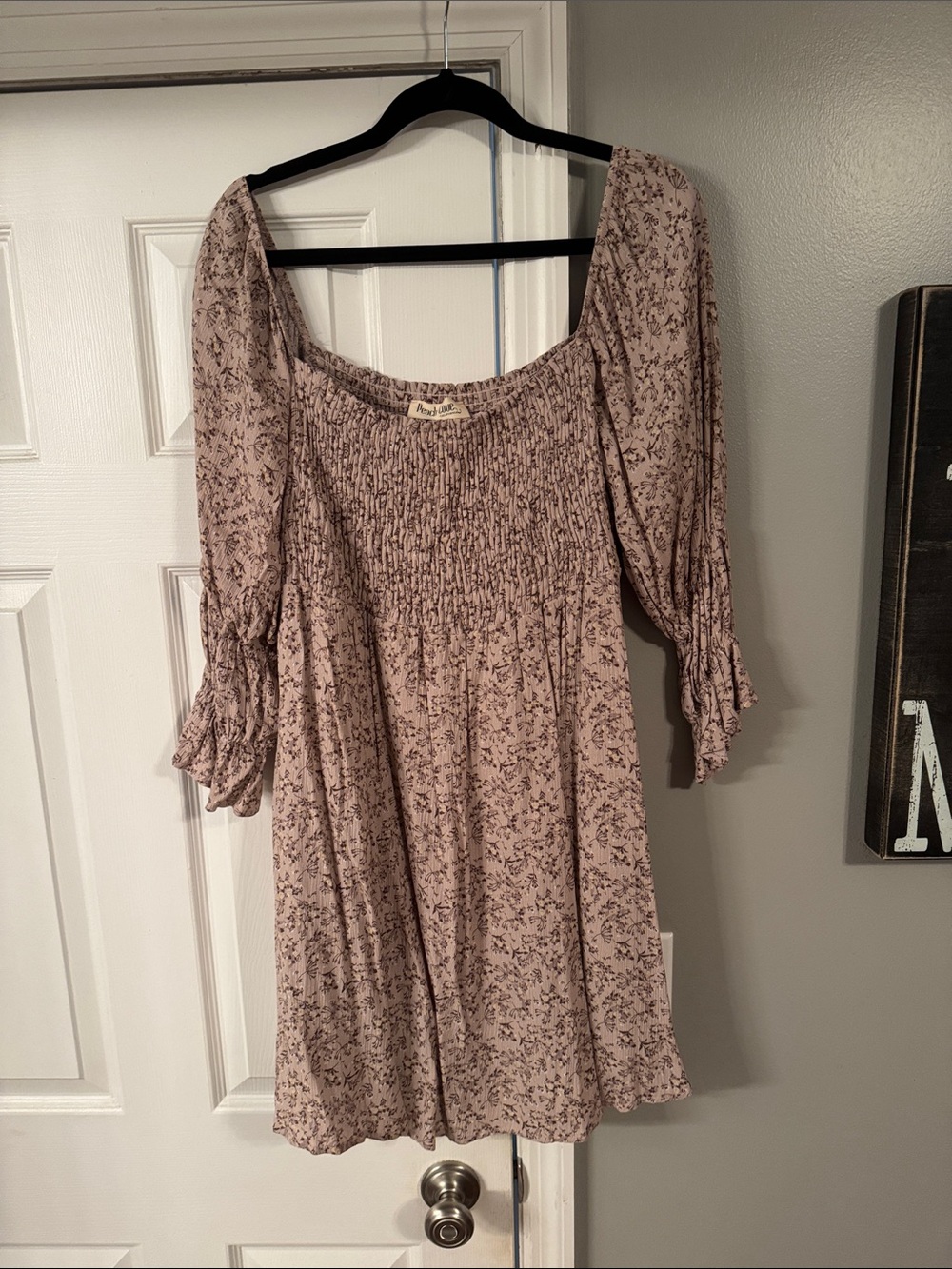 Peach Love California Dusty Rose Floral Smocked Mini Dress